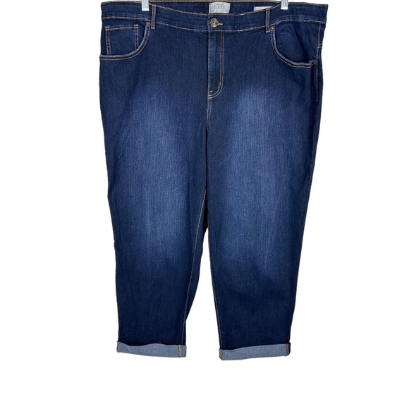 LOGO by Lori Goldstein Women's Regular Boyfriend Jeans Solid Dark Wash Size 22W - Picture 1 of 2